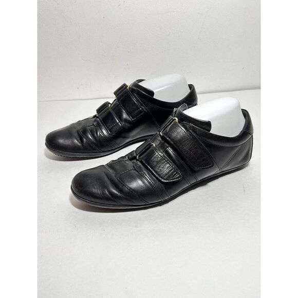 Gucci Womens EUC Black Leather 2 Adjustable Hook/Loop Strap Sneaker Shoe Flat 10 - Picture 1 of 7